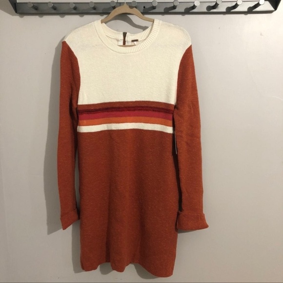 Free people colorblock long sleeve Rust and White Striped Sweater Dress - Picture 3 of 9